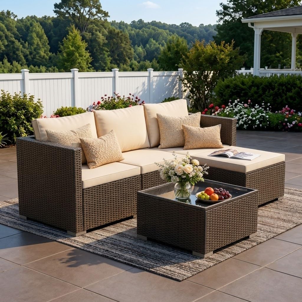 WWR 5-Piece Wide Armrest Wicker Sofa