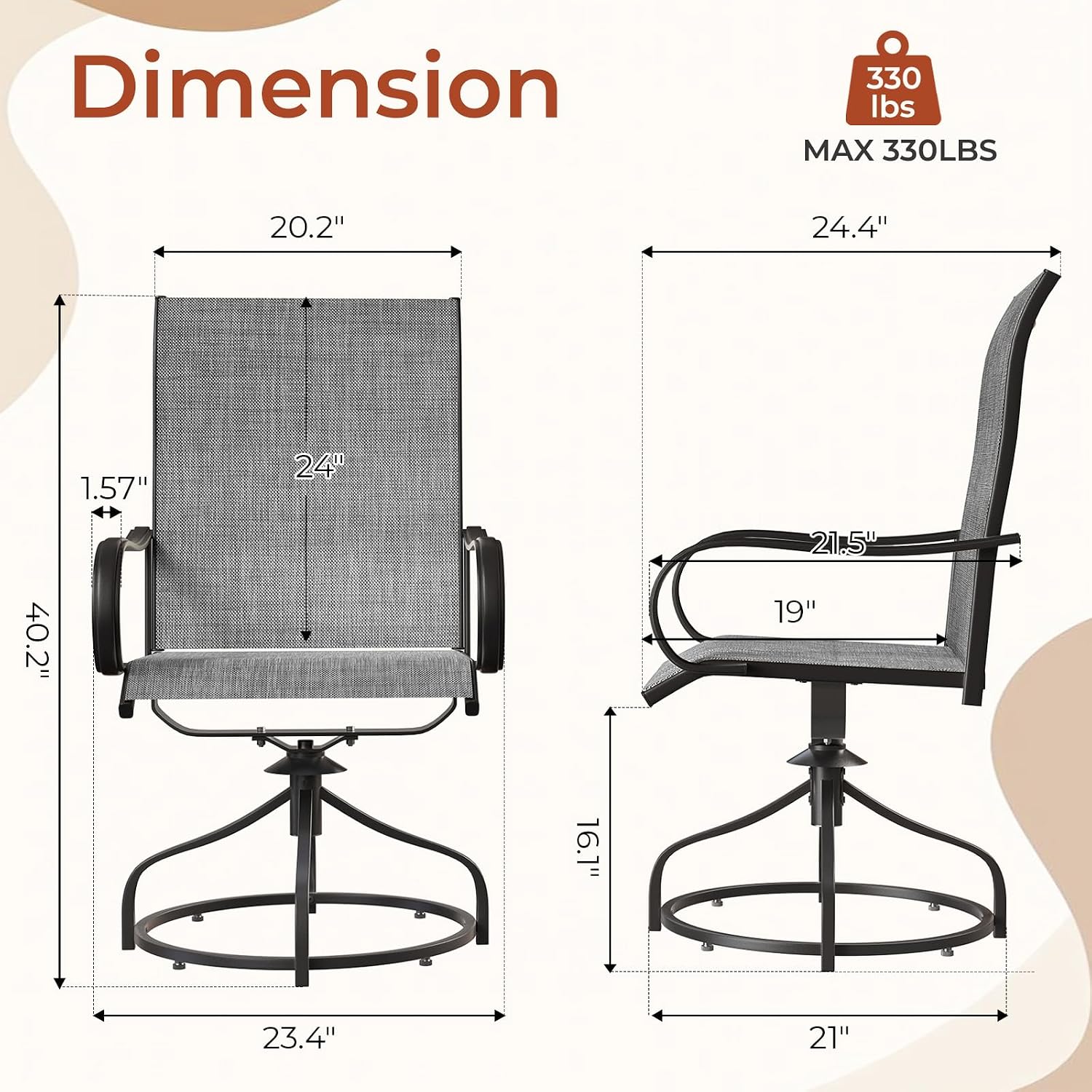 TLSUNNY 2 Pack 360° Swivel Patio Chairs