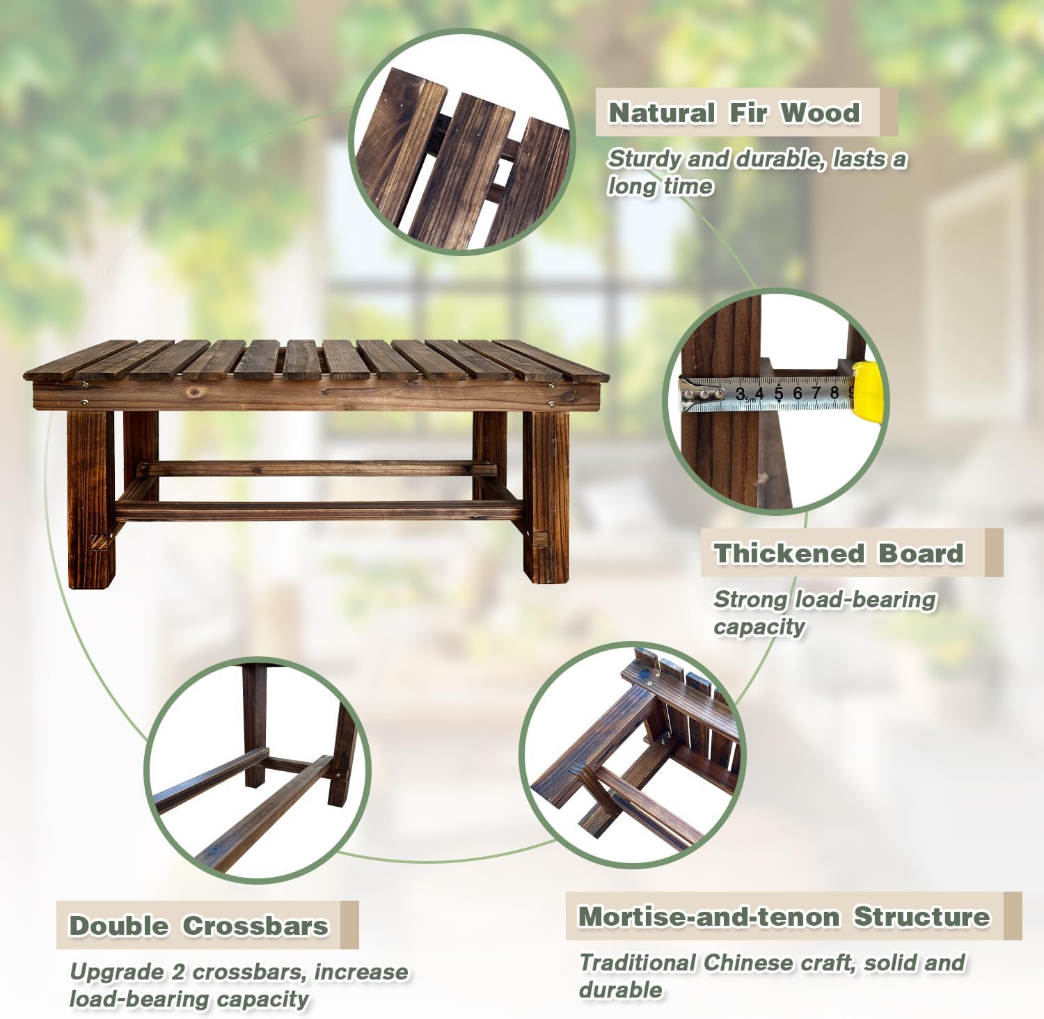 2 Person Weatherproof Wooden Backless Bench