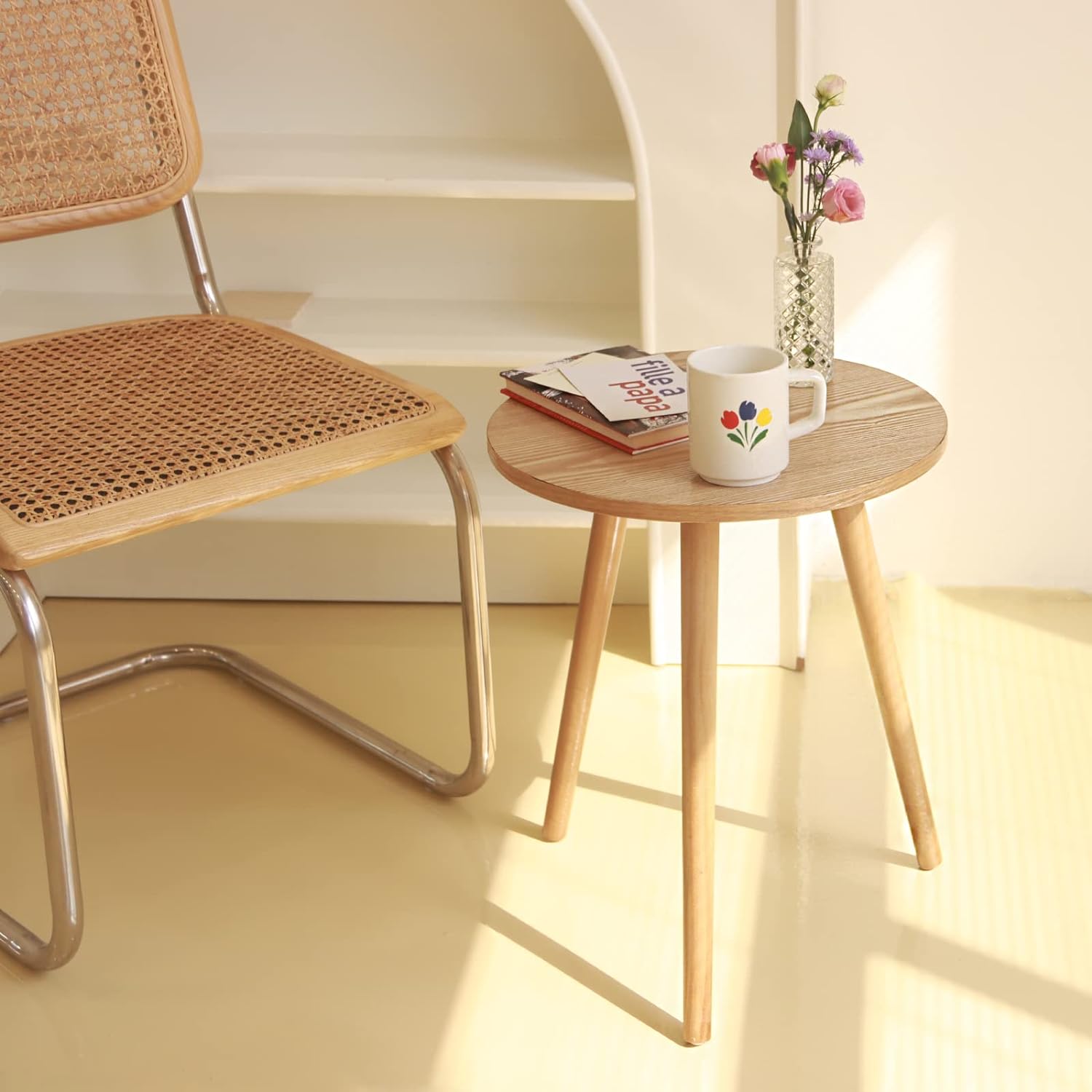 Round Walnut Modern Small Side Table