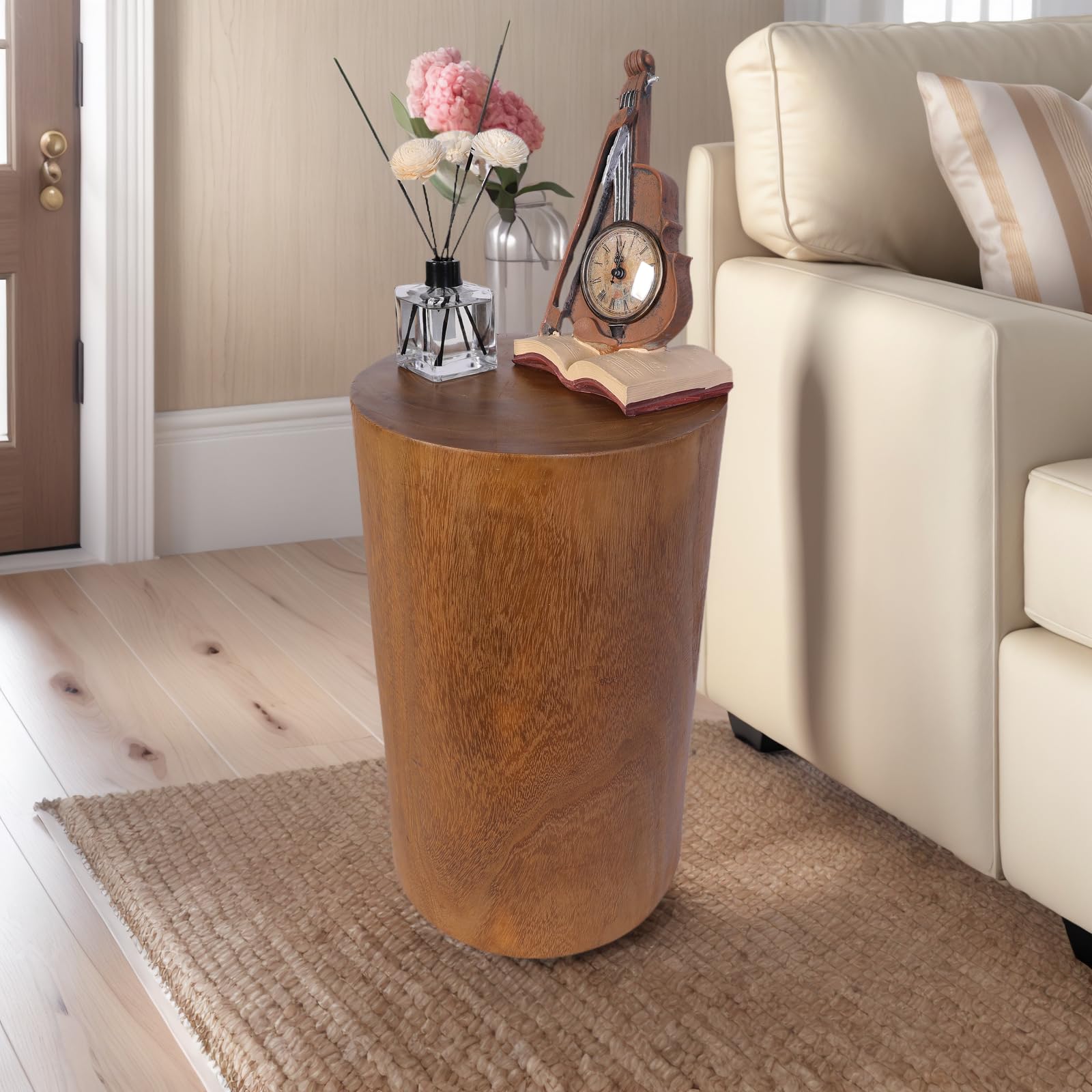 Athaliah Wooden Tree Stump Stool,Decorative Garden Stool Wood Stump Table Round Side Table Wood End Table,Rustic Vintage Table for Living Room Bedroom Balcony Family and Office 19.25" Tall