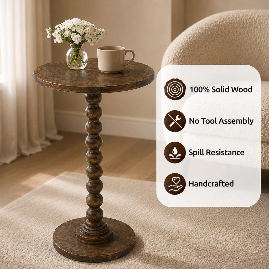 Rustic Walnut Solid Wood Round Side Table