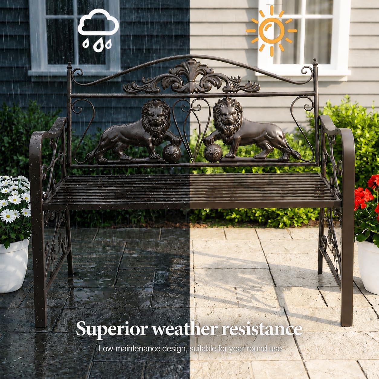 Vintage Lion Metal Garden Bench