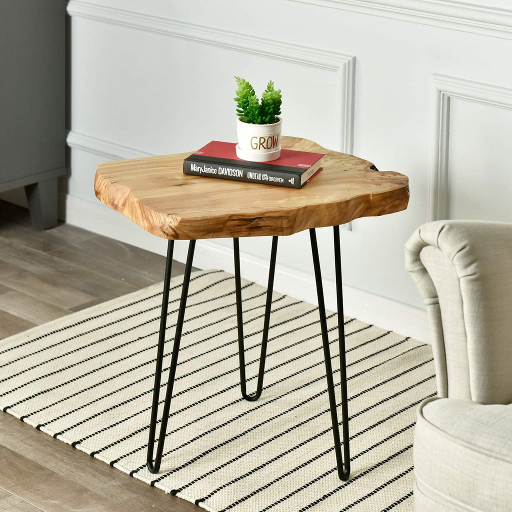 Live Edge Wood Hairpin Leg Side Table
