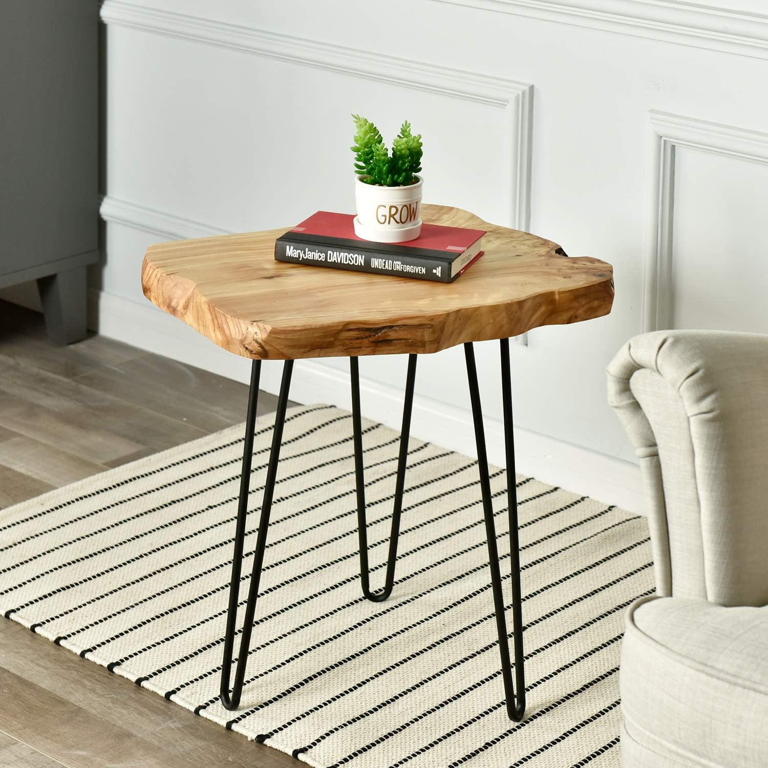 Live Edge Wood Hairpin Leg Side Table