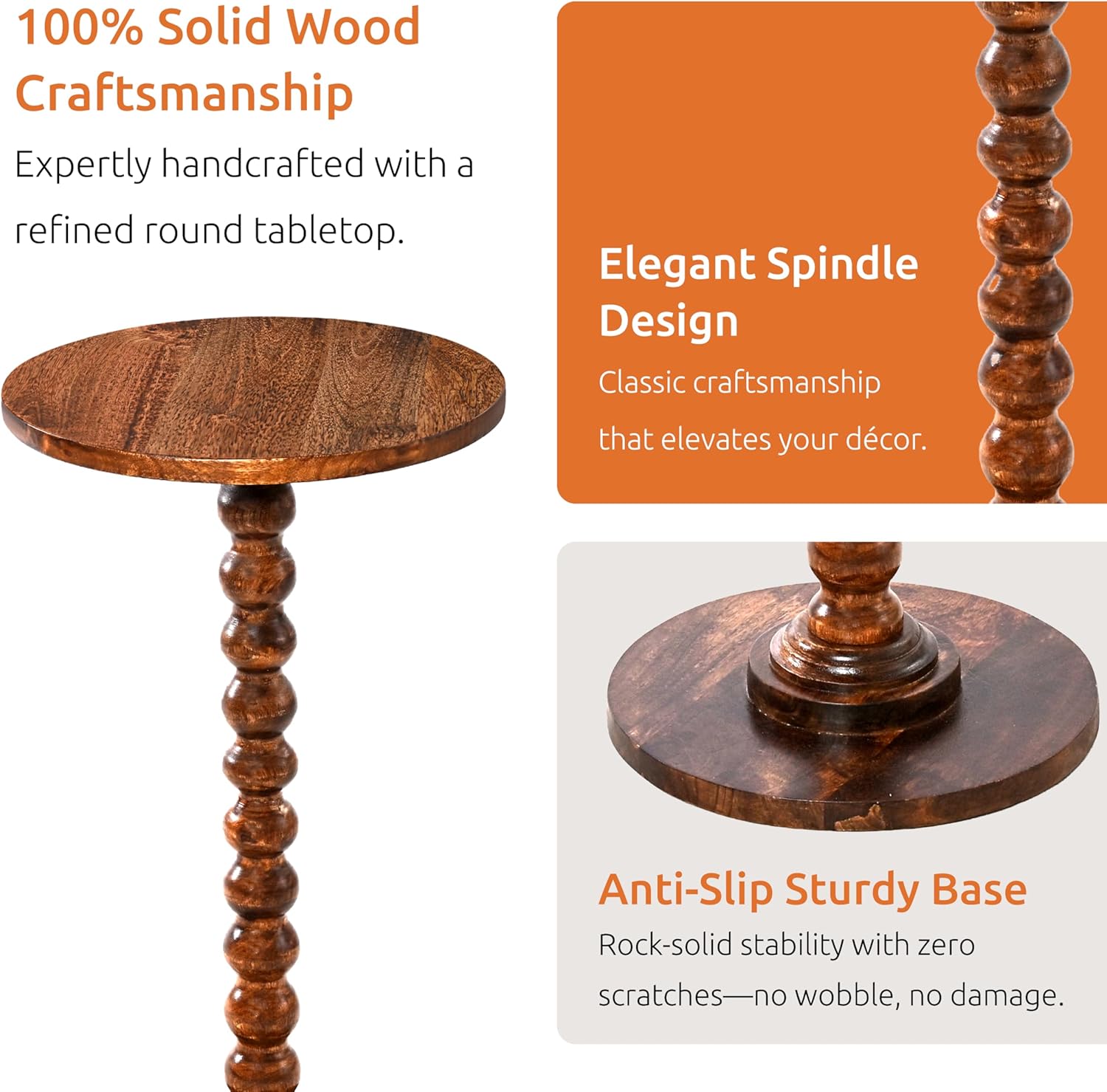 Rustic Walnut Solid Wood Round Side Table