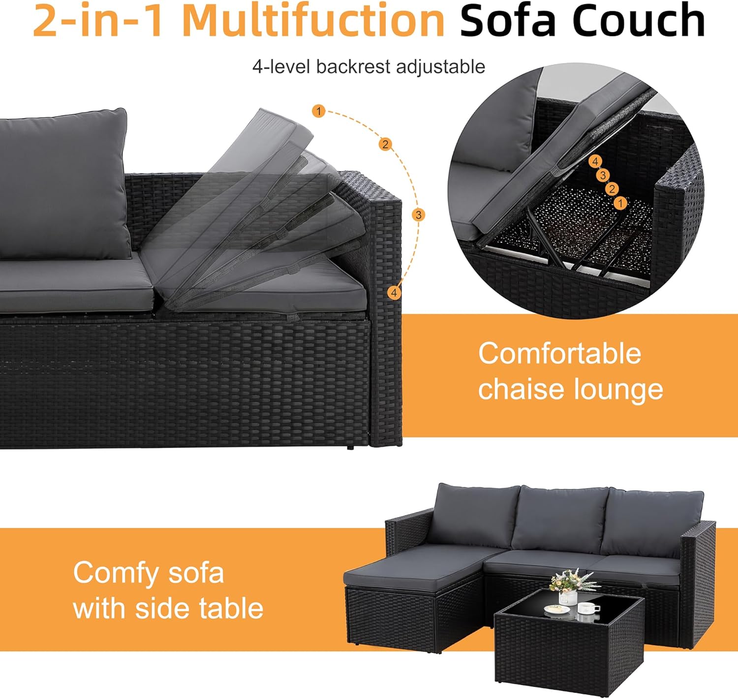 Shintenchi 4-Piece Convertible Wicker Sofa