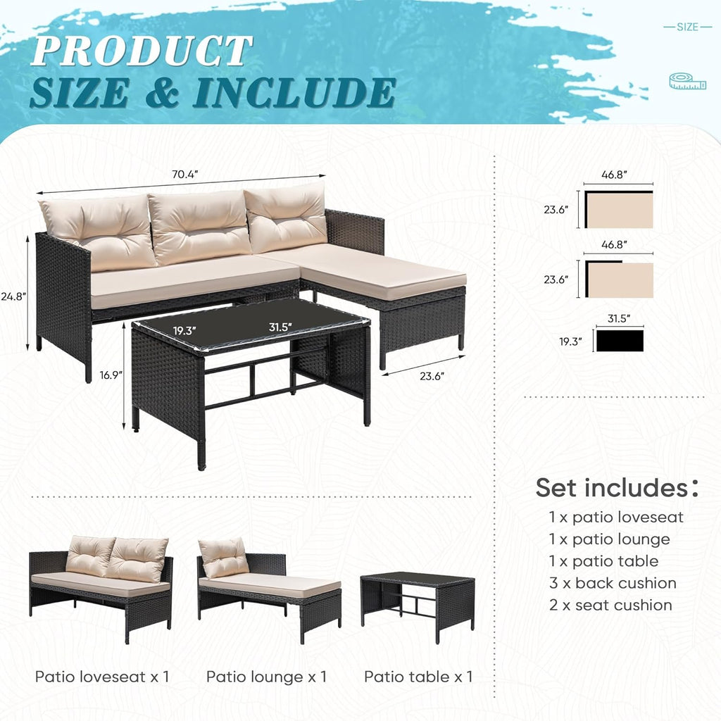 Greesum 3-Piece Wicker Sofa Set