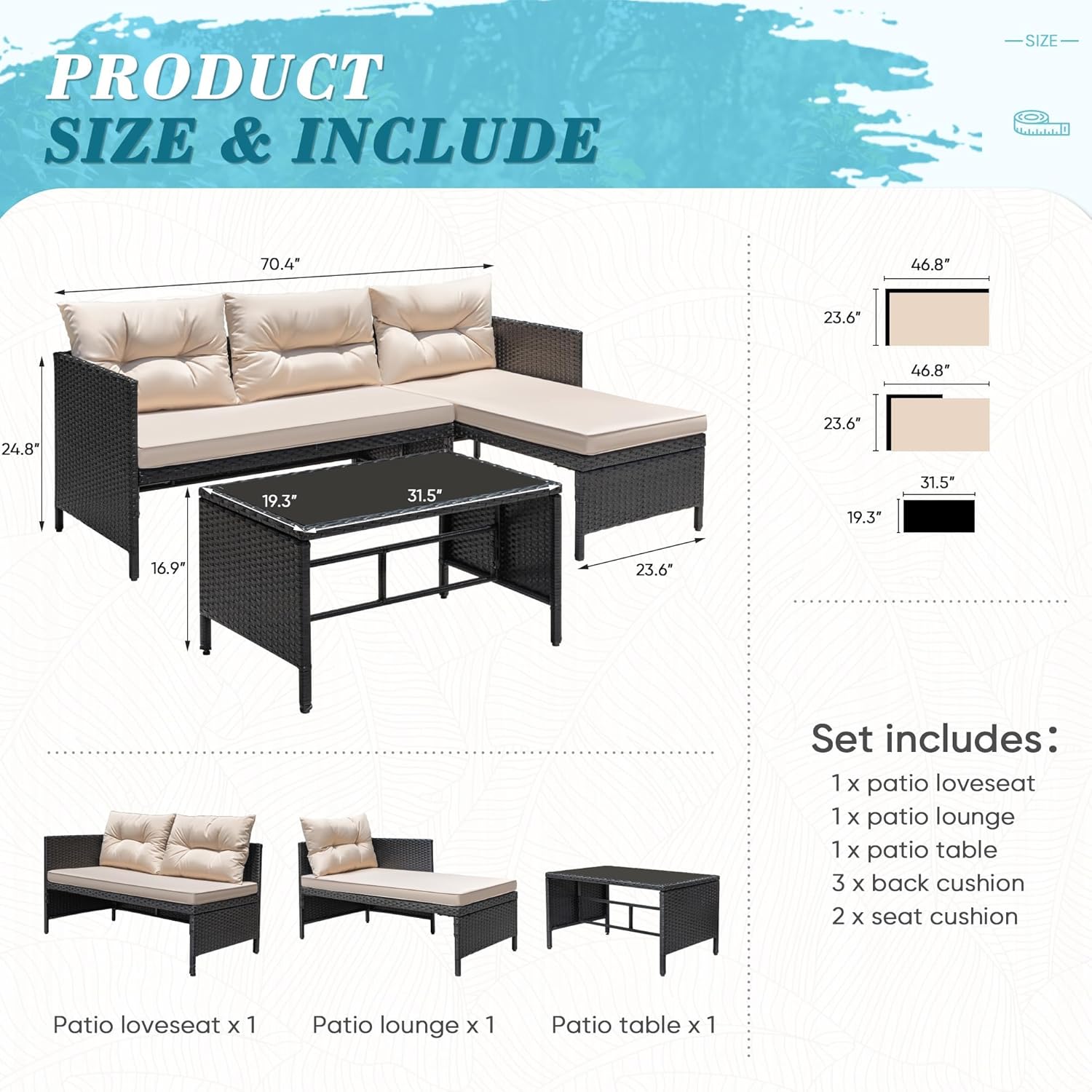 Greesum 3-Piece Wicker Sofa Set
