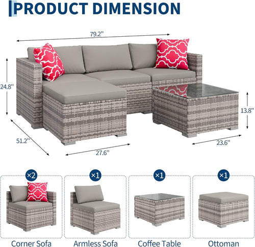 5-Piece PE Rattan Sectional Sofa