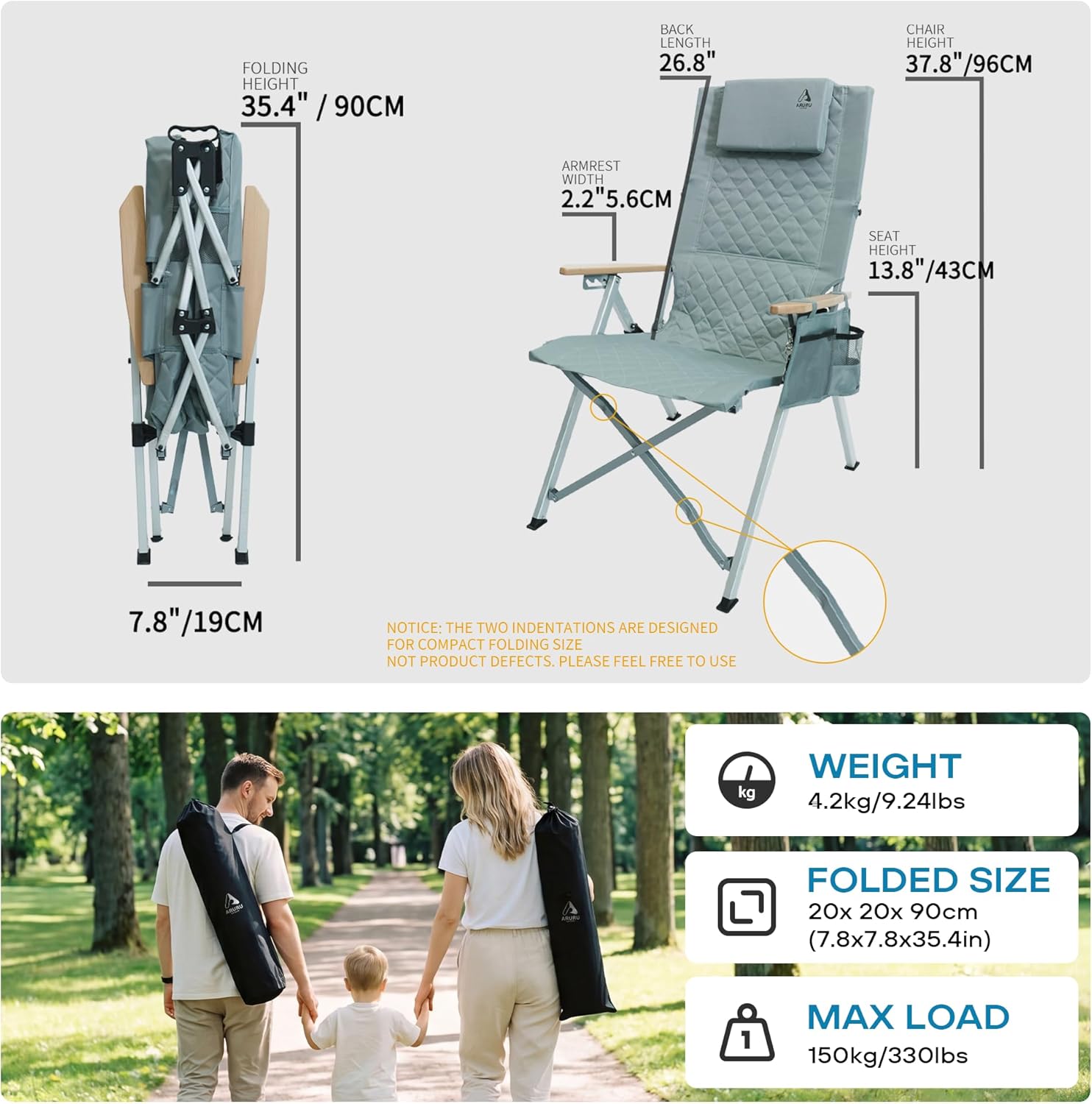 2 Pack Heavy Duty Reclining Camping Chair
