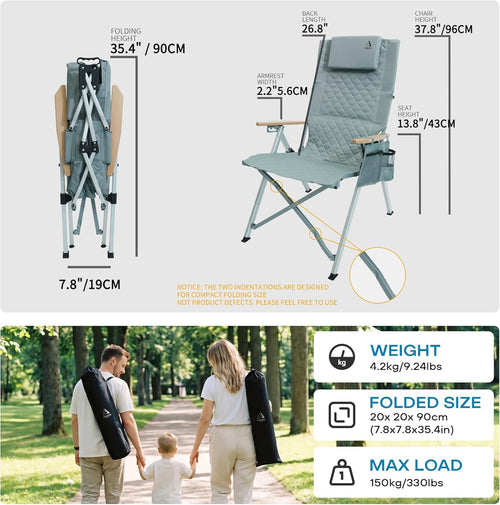 2 Pack Heavy Duty Reclining Camping Chair