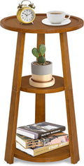 3-Tier Amber Brown Solid Wood Side Table