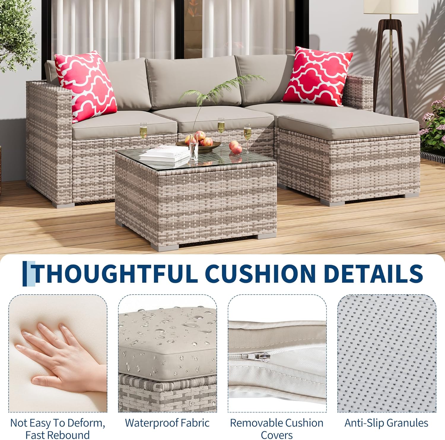 5-Piece PE Rattan Sectional Sofa