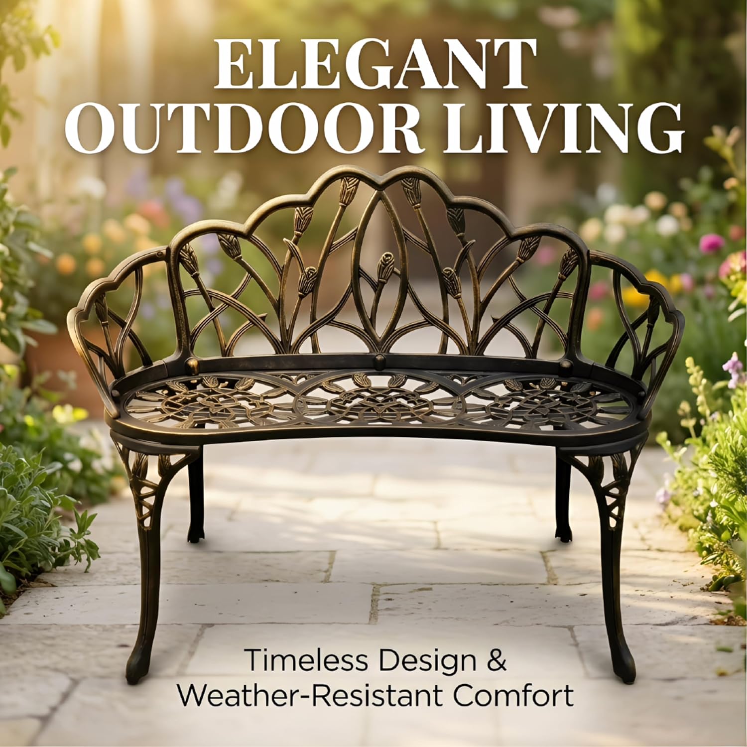 Cast Aluminum Patio Loveseat Bench
