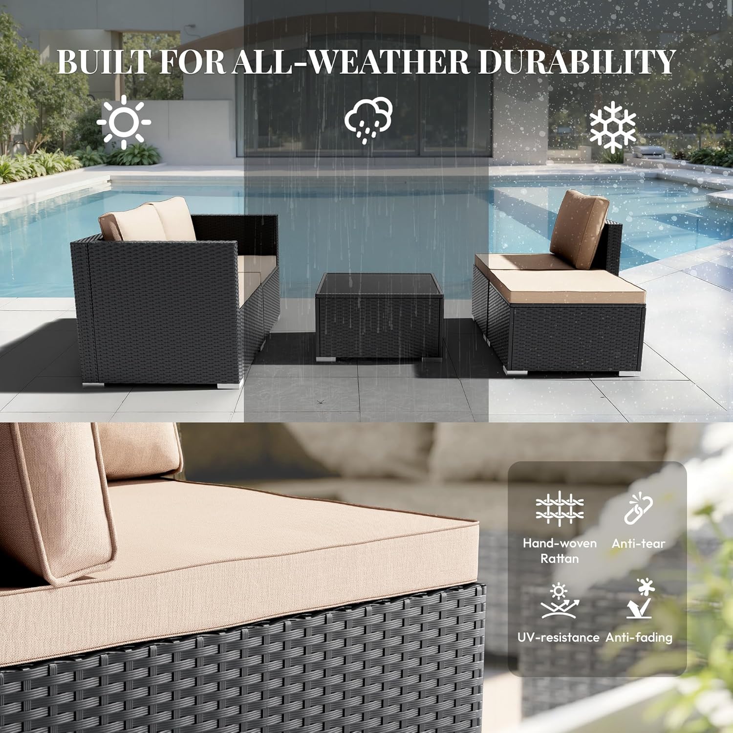 WWR 5-Piece Wide Armrest Wicker Sofa