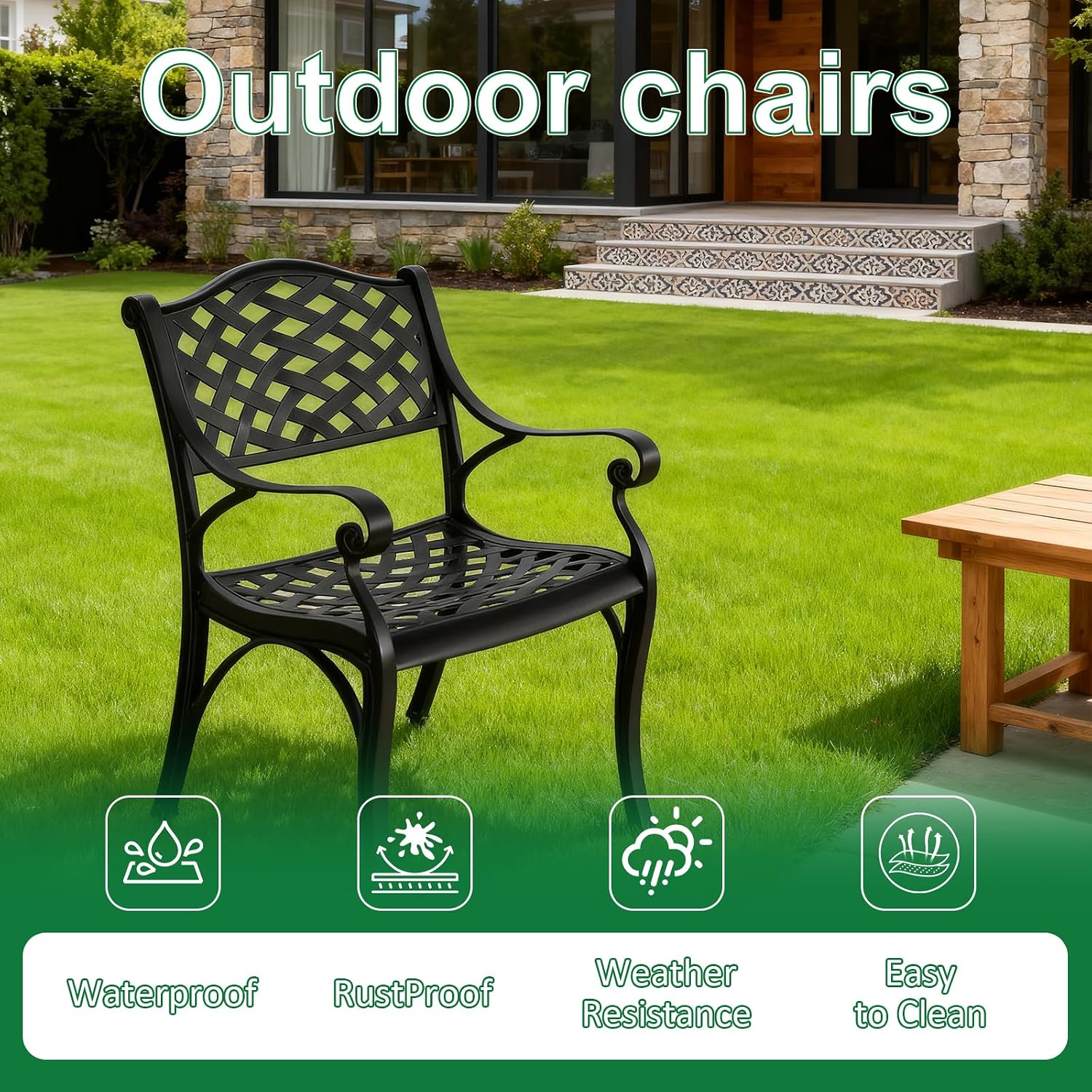 2 Pack Cast Aluminum Patio Dining Chairs