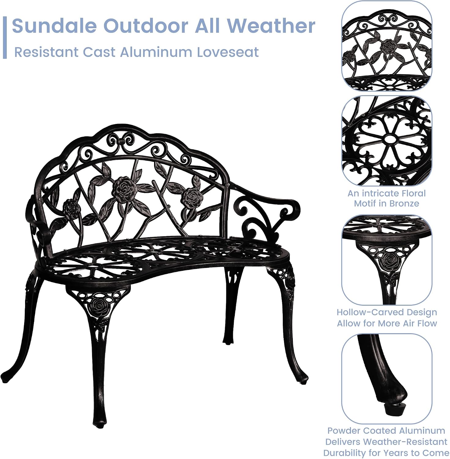 Sundale Antique Rose Cast Aluminum Bench