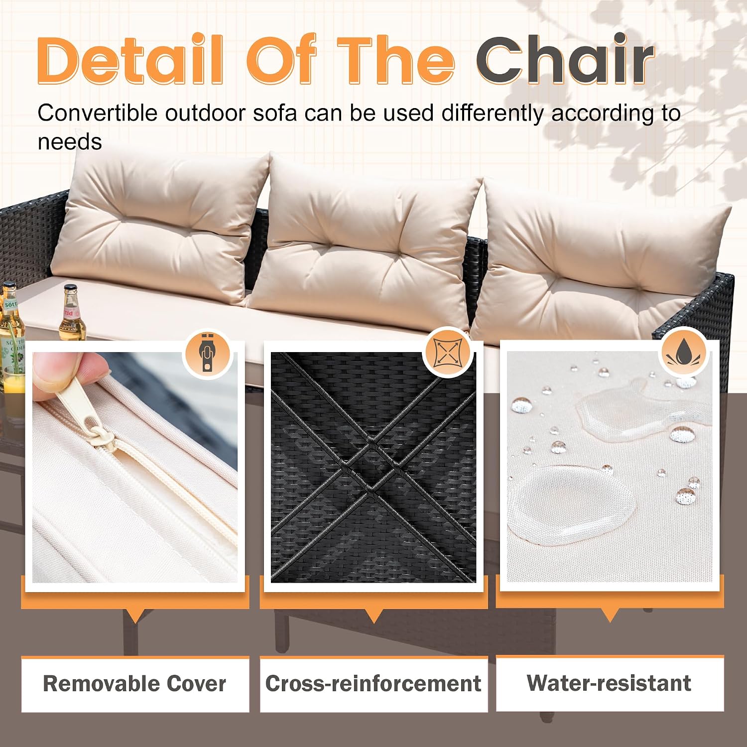 Devoko 3-Piece Rattan L Shaped Sofa