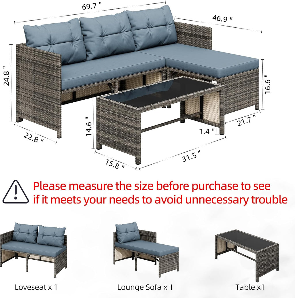 Shintenchi 3-Piece Wicker Sofa Set