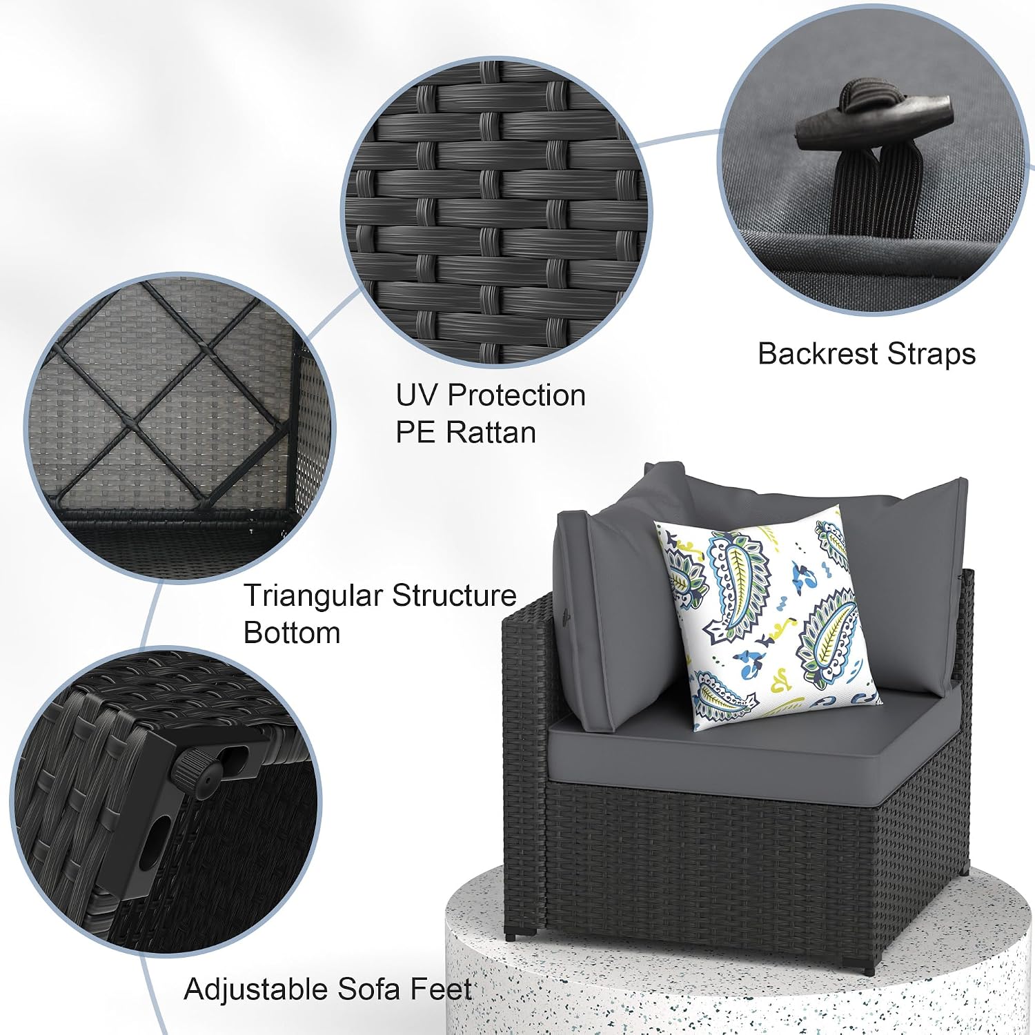 5PCS Modular Wicker Sectional Sofa