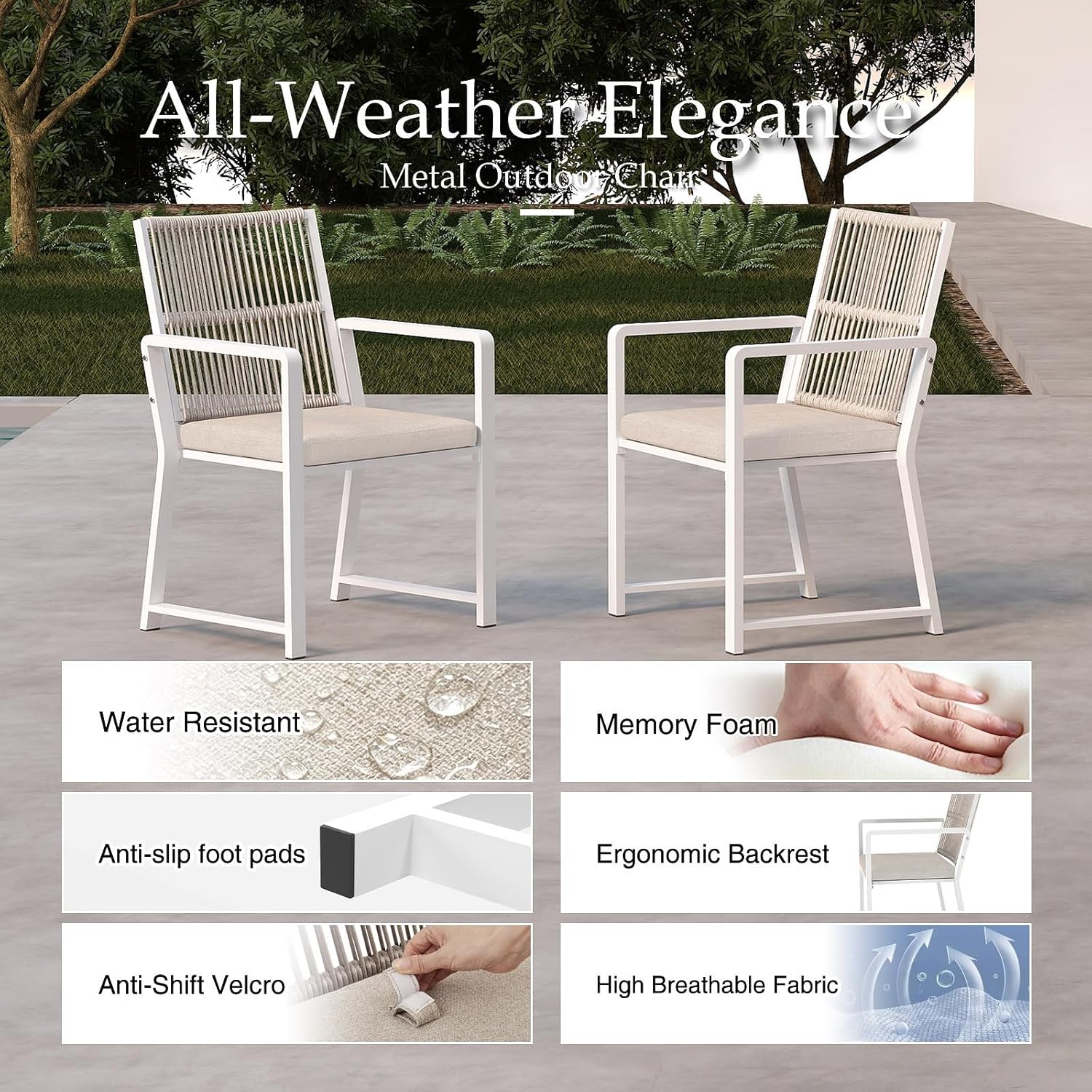 2 Pack Woven Rope Patio Dining Chairs
