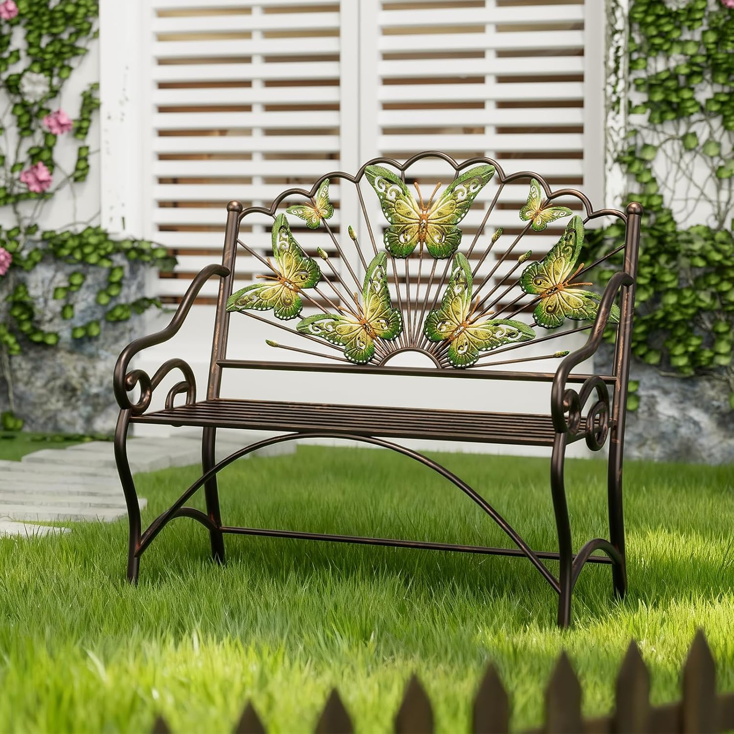 Metal Arched Back Garden Bench
