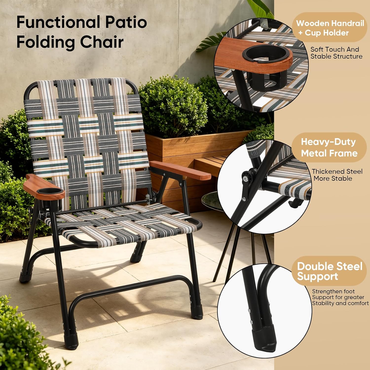 Portable Steel Frame Folding Lawn Chair