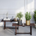 Plant Stand Indoor Outdoor, Foldable Metal Plant Shelf for Multiple Pots, Mid Century Slatted Bench for Patio Garden, Heavy Duty Capacity 330 lbs 2 Pack Coffee
