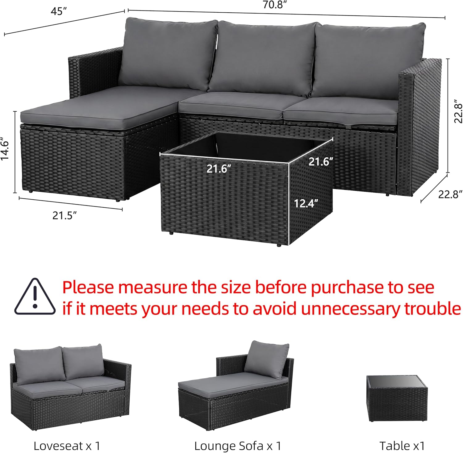 Shintenchi 4-Piece Convertible Wicker Sofa