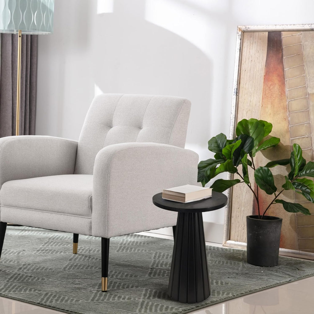 Black Fluted Drum Pedestal Side Table