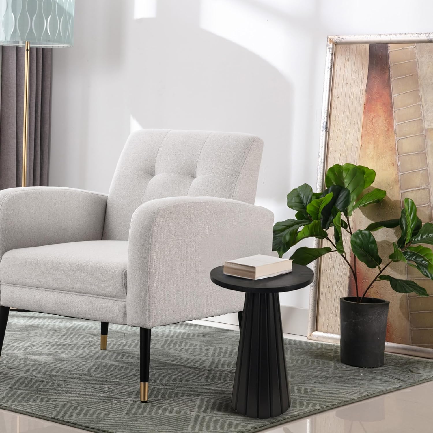Black Fluted Drum Pedestal Side Table