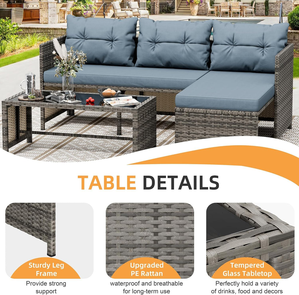 Shintenchi 3-Piece Wicker Sofa Set