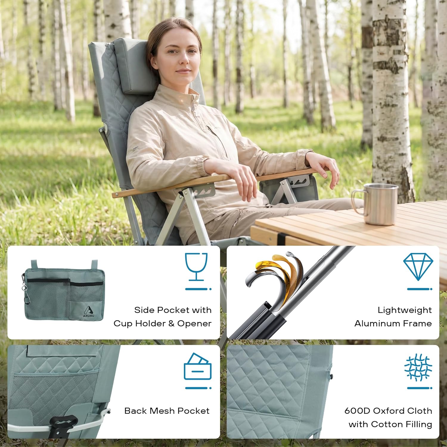 2 Pack Heavy Duty Reclining Camping Chair