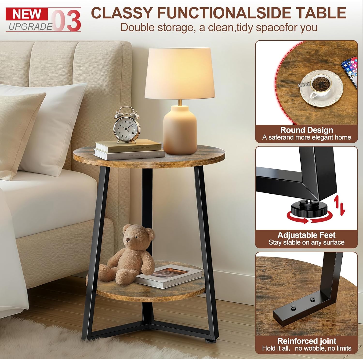 2-Tier Round Farmhouse Side Table