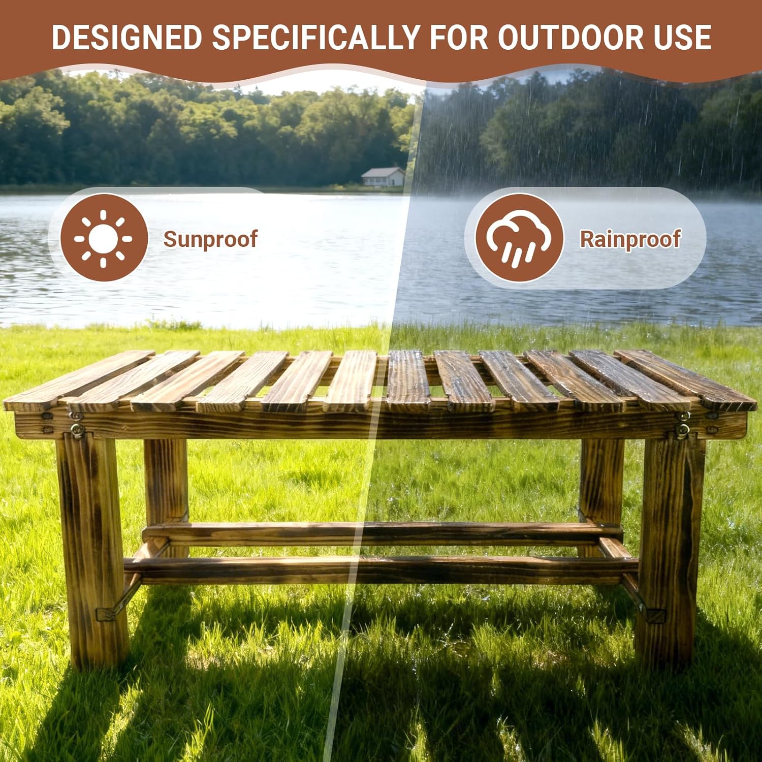 2 Person Weatherproof Wooden Backless Bench