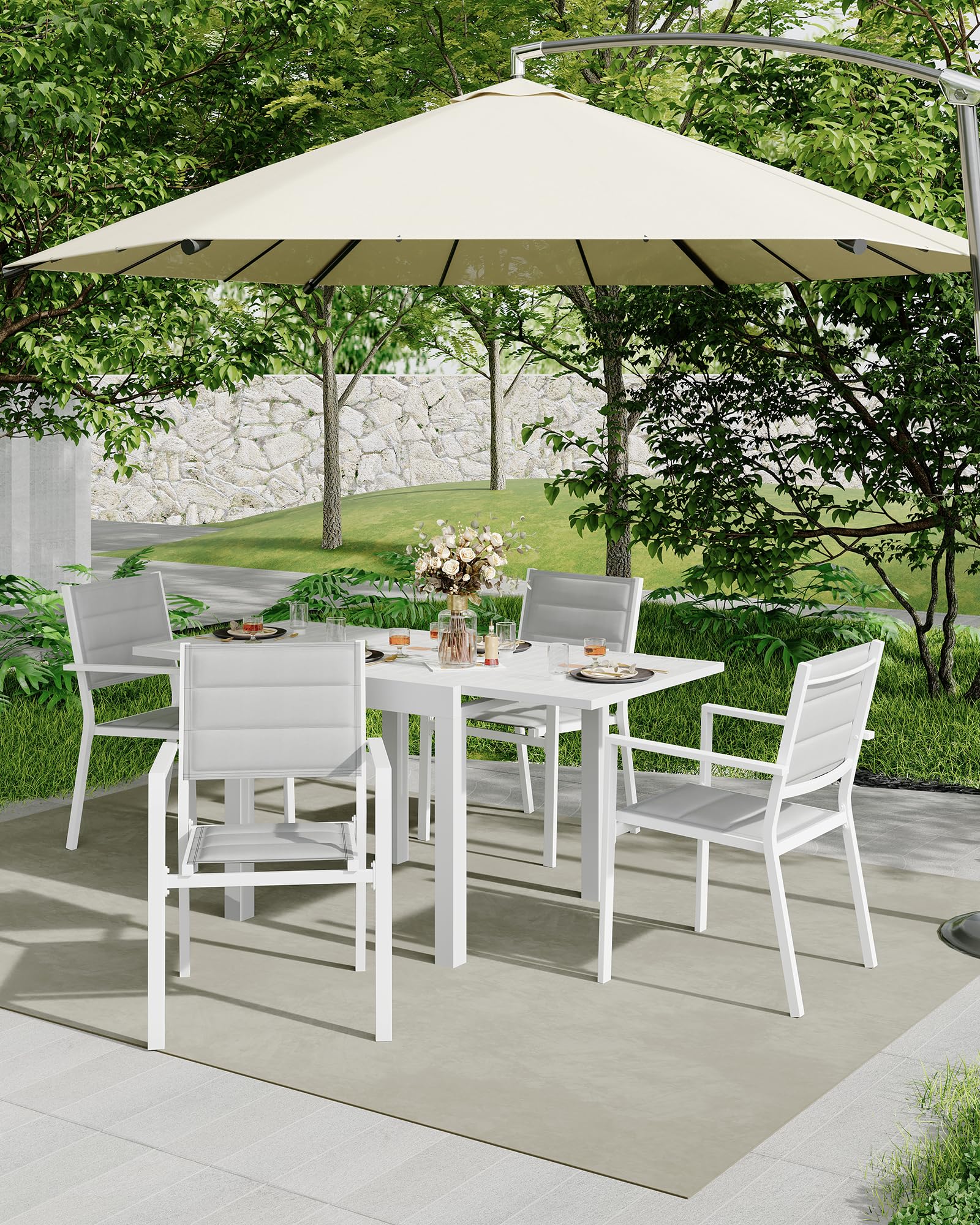 Aluminum Stackable Patio Dining Chairs Set of 4, Stacking Outdoor Dining Chairs for All Weather with Textilene Farbic for Outdoor,Patio,Deck,Backyard, Black