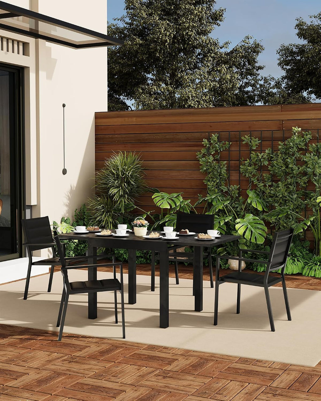 Aluminum Stackable Patio Dining Chairs Set of 4, Stacking Outdoor Dining Chairs for All Weather with Textilene Farbic for Outdoor,Patio,Deck,Backyard, Black