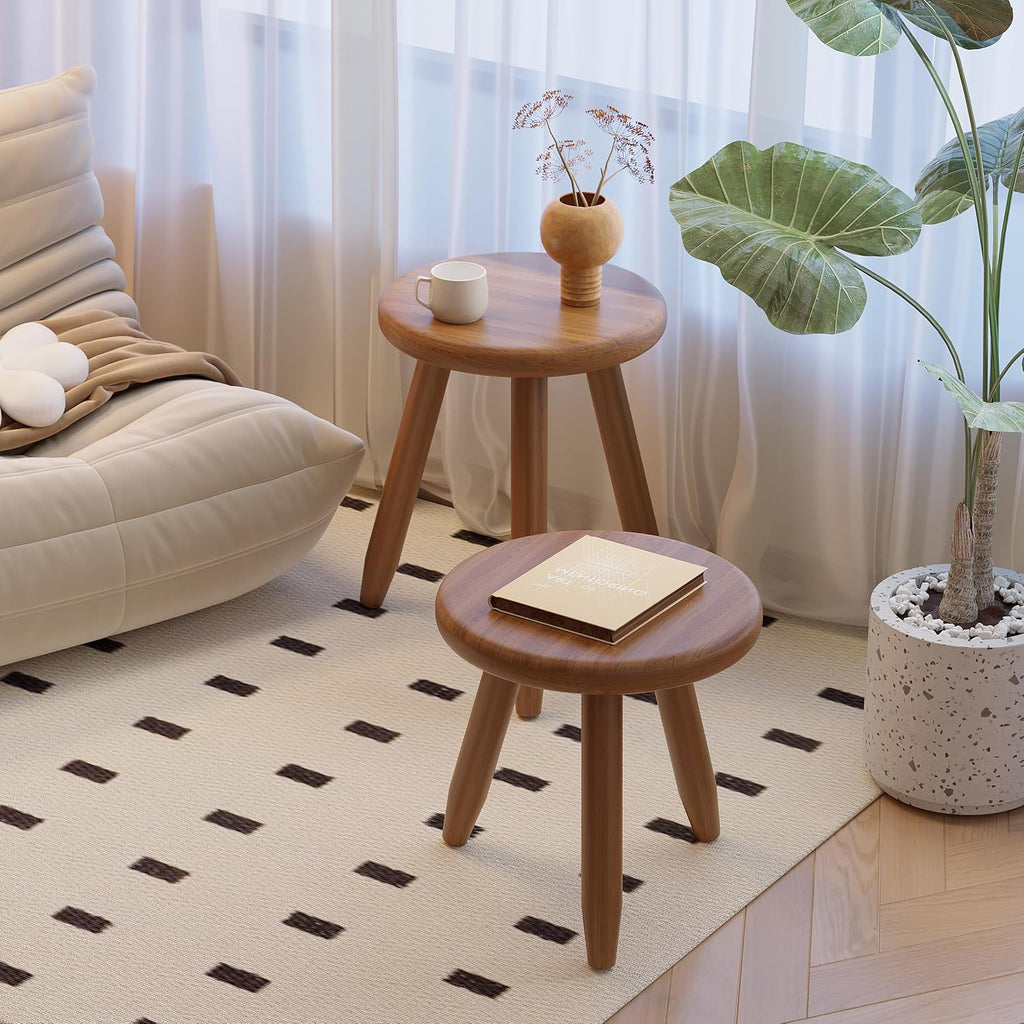 Solid Rubber Wood 2-Piece Plant Stand Set