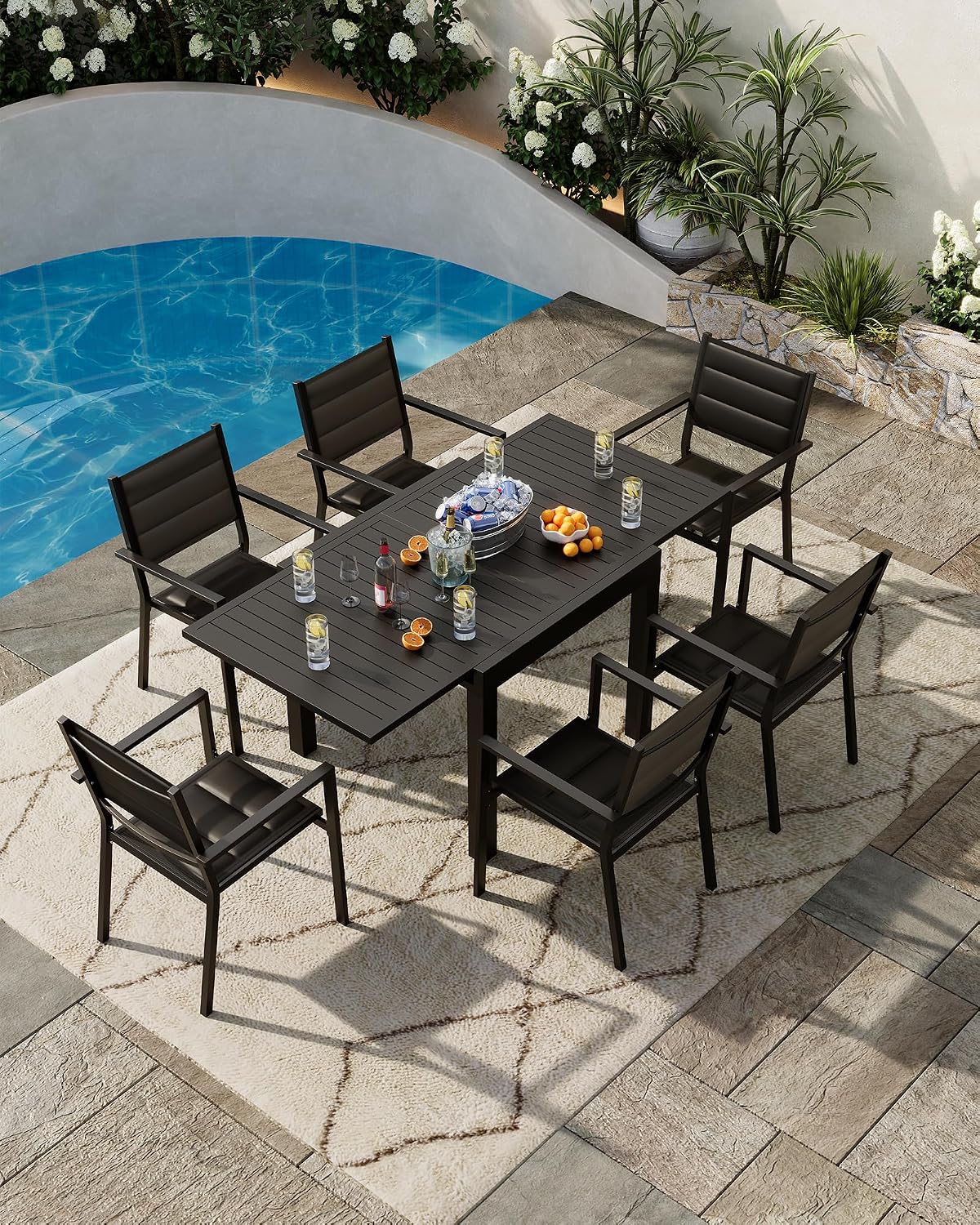 Aluminum Stackable Patio Dining Chairs Set of 4, Stacking Outdoor Dining Chairs for All Weather with Textilene Farbic for Outdoor,Patio,Deck,Backyard, Black