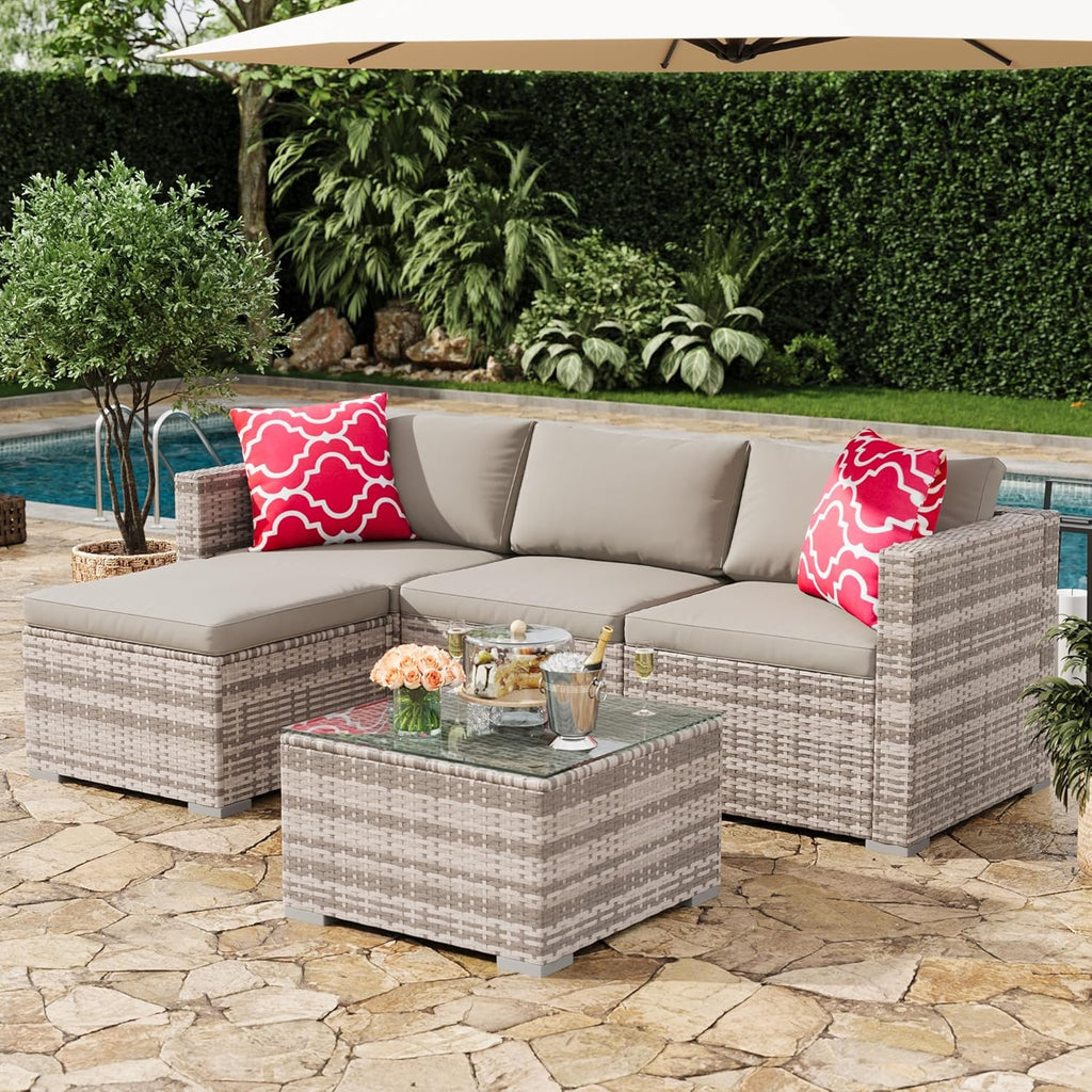 5-Piece PE Rattan Sectional Sofa