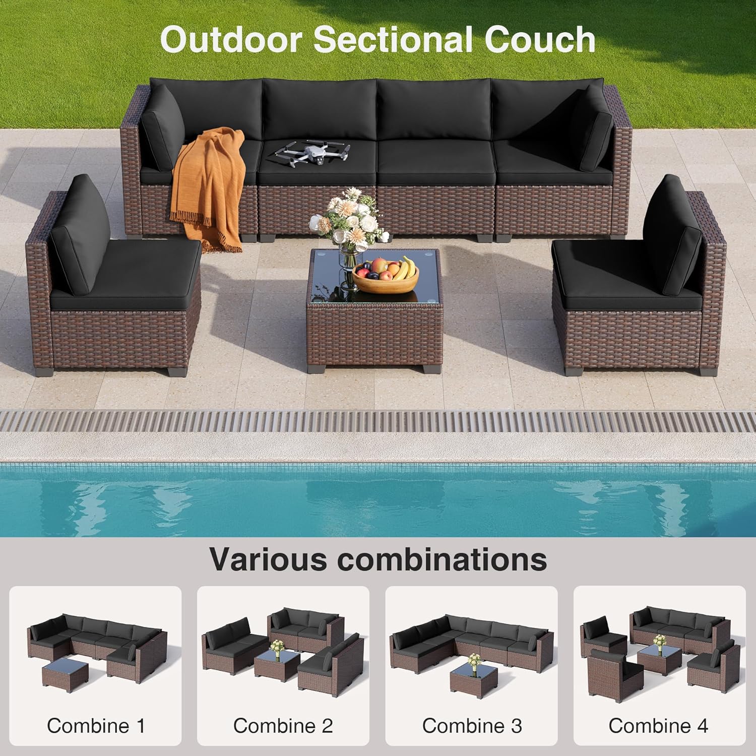 Qsun 7-Piece PE Rattan Sofa Set