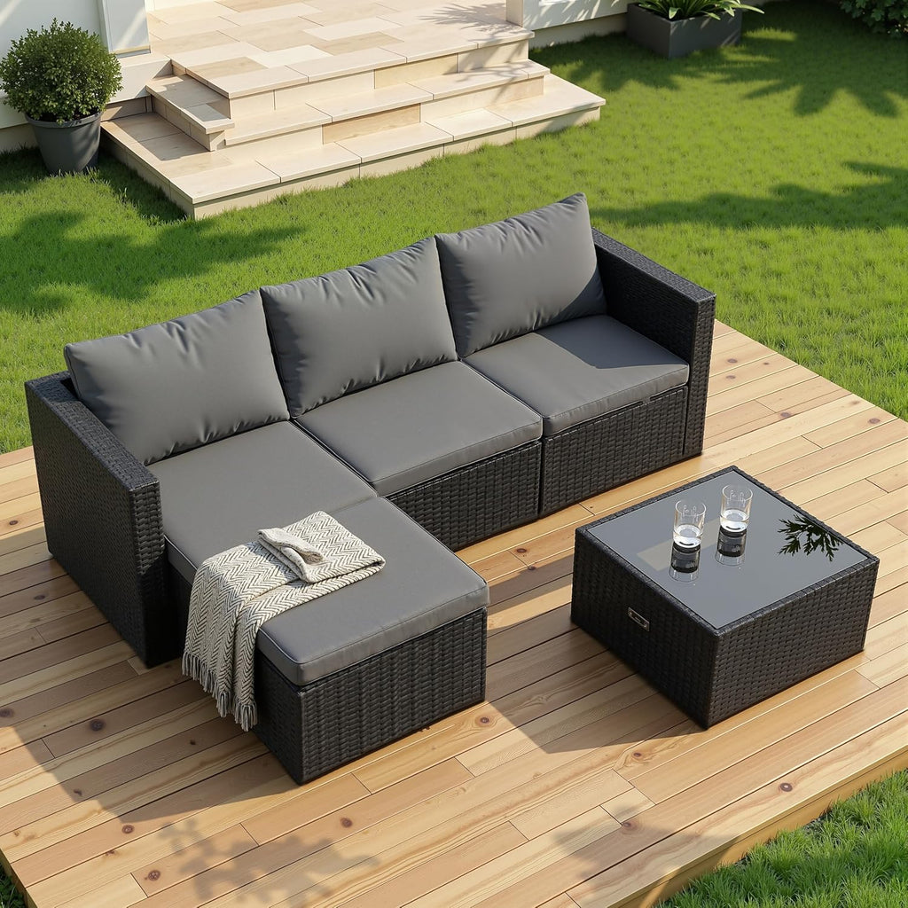 Shintenchi 4-Piece Convertible Wicker Sofa
