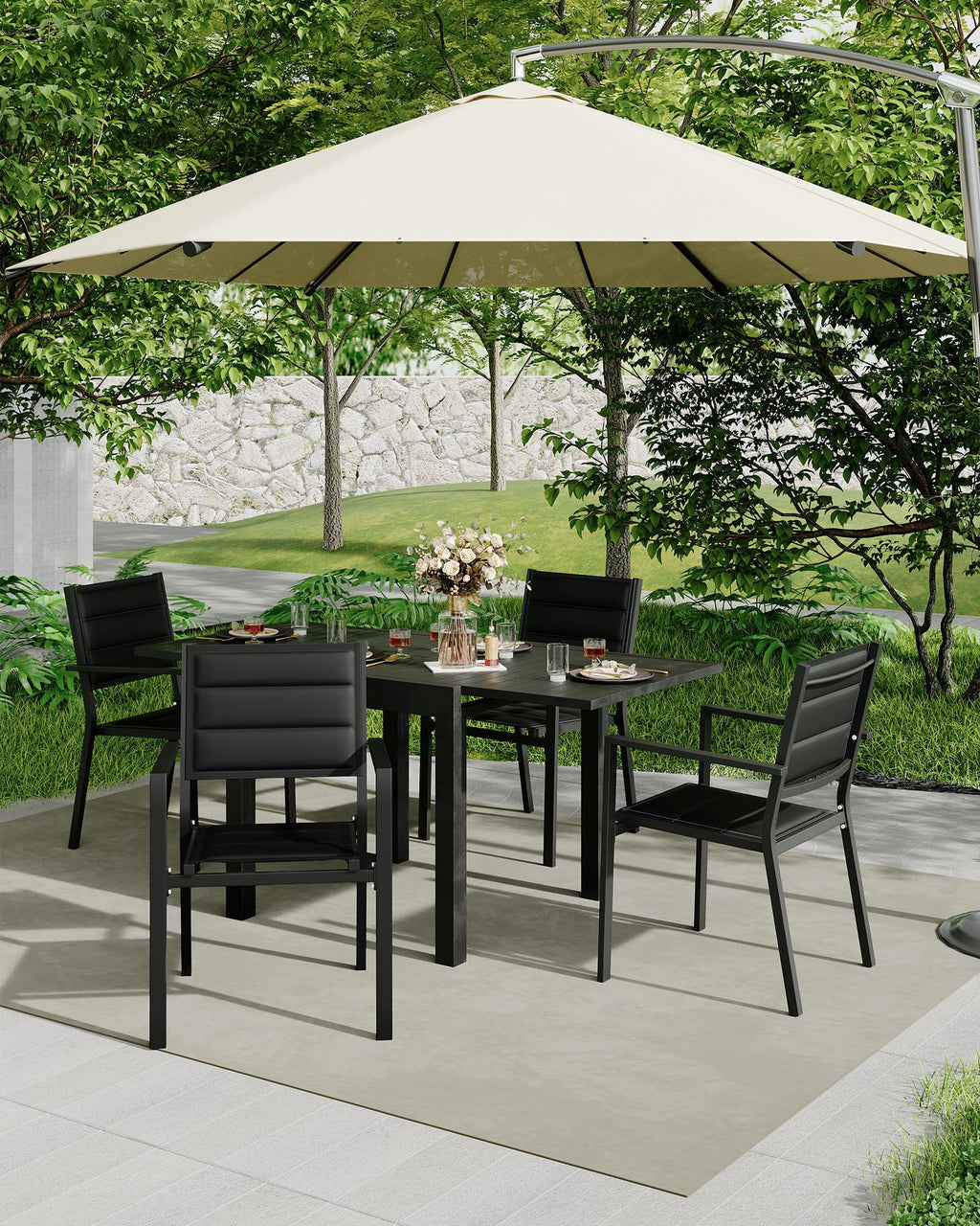 Aluminum Stackable Patio Dining Chairs Set of 4, Stacking Outdoor Dining Chairs for All Weather with Textilene Farbic for Outdoor,Patio,Deck,Backyard, Black