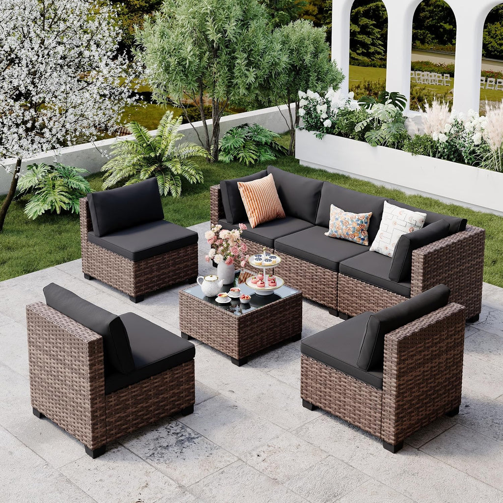Qsun 7-Piece PE Rattan Sofa Set